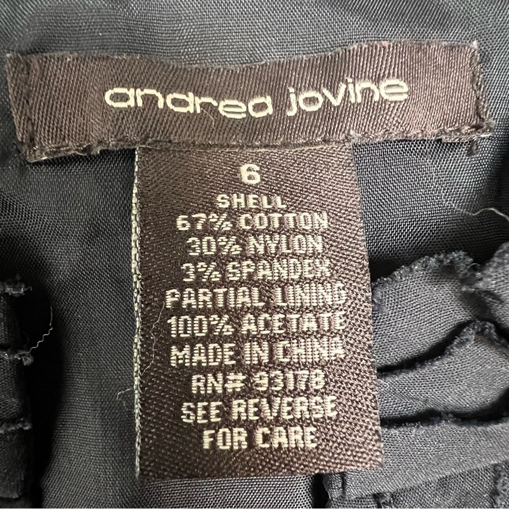 Andrea Jovine Vintage Black Sleeveless Dress Rosette Bib Detail Size6 - Picture 3 of 5